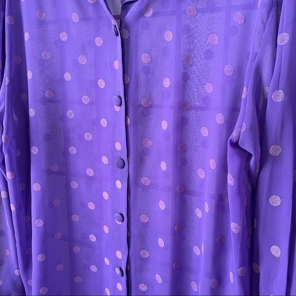 Vintage Lizzy B Purple Sheer polka dot chiffon Blouse Medium - Picture 2 of 7